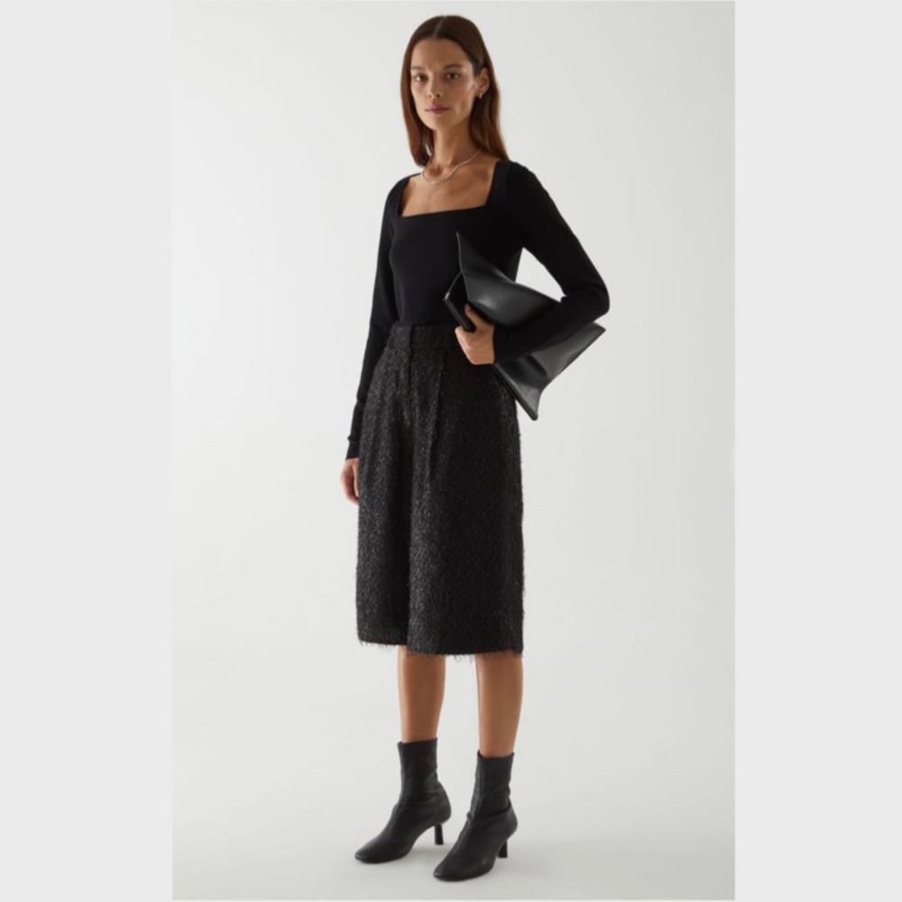 COS Black Tailored Feathered High-Waisted Culotte Shorts